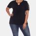 White Mark Plus Size Keyhole Neck Cutout Short Sleeve Top - Black - 2X