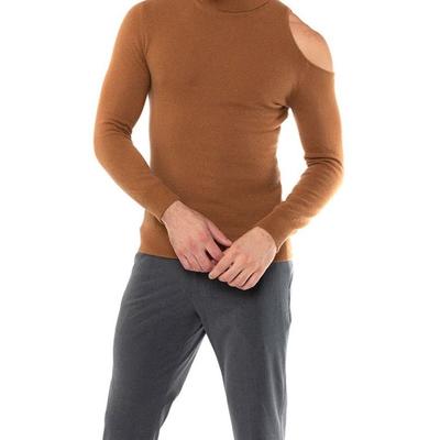 FANG Cashmere Shoulder Cut-Out Turtleneck Sweater - Brown - 1
