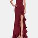 La Femme Ruffle Prom Dress With Scoop Neck and Lace Up Back - Red - 2