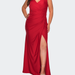 La Femme Sequin Plus Size Dress with Off the Shoulder Detail - Red - 22W