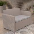 Merrick Lane Malmok Outdoor Furniture Resin Loveseat Light Gray Faux Rattan Wicker Pattern 2-Seat Loveseat With All-Weather Beige Cushions - Grey