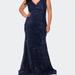La Femme Faux Wrap Bodice Sequin Plus Size Gown - Blue - 12W