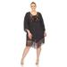 White Mark Women's Plus Size Crocheted Fringed Trim Dress Cover Up - Black - ONE SIZE ONLY