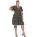 White Mark Plus Size Short Sleeve V-Neck Tiered Midi Dress - Green - 2X