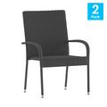 Merrick Lane Mathias Set Of 2 Indoor/Outdoor Gray Wicker Patio Chairs With Powder Coated Steel Frame, Comfortably Curved Back And Arms - Grey