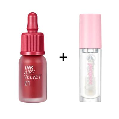 Peripera Ink The Airy Velvet [#1] + Ink Glasting Lip Gloss [#1] - #1 HOPSPOT RED
