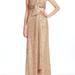 Badgley Mischka Strapless Sequined Gown With Bow - Gold
