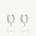 Classicharms Silver Pave Huggie Hoop Solitaire Pearl Drop Earrings - Grey