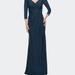 La Femme Ultra Soft Jersey Long Dress with Three-Quarter Sleeves - Blue - 18