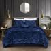 Grace Living Grace Living - Nilah Velvet 5pc Comforter Set With Maple 2 Pillow Shams, 1 Decorative Pillow, 1 Comforter, 1 Bed Skirt - Blue - KING