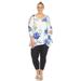 White Mark Women's Plus Size Floral Printed Cold Shoulder Tunic - White - 1X