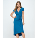 West K Emma Ruched Midi Wrap Dress - Blue - XL