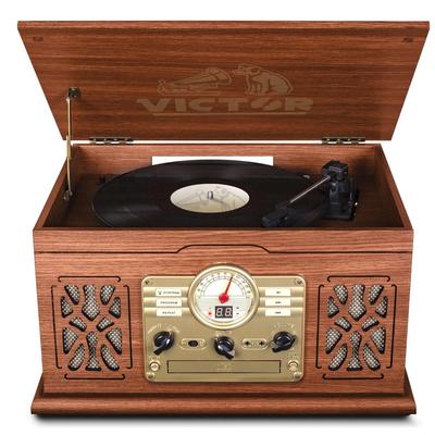 Victor Audio State 7-In-1 Wood Music Center With 3-Speed Turntable & Dual Bluetooth - Orange