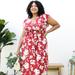 Anna-Kaci Plus Size Tropical Floral Print Maxi Wrap Dress With Ruffle Sleeves - Red - PLUS-2X-16W-18W