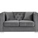 Chic Home Design Christophe Love Seat Sofa Velvet Upholstered Button Tufted Nailhead Trim Shelter Arm Design Silver Tone Metal Block Legs - Grey