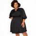 Buxom Couture Silk Effect Smocking Mini Shirt Dress - Black - 2X