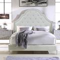 Chic Home Design Constantine Bed Frame With Wingback Headboard Pu Leather Upholstered Button Tufted Silver Nail Head Trim Stainless Steel Metal Legs - White - KING