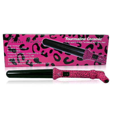 Proliss The Twister - 25mm-32mm Tourmaline-Infused Ceramic Pro Curling Wand - Hot Pink Leopard - Pink