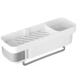 Cheer Collection Floating Bathroom Organizer & Shower Caddy with Towel Hanger for Bath or Kitchen - No Drilling Required - White