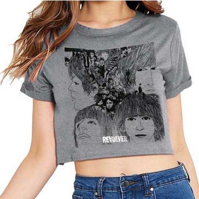 The Beatles Womens/Ladies Revolver Foil Cotton Crop T-Shirt - Grey - S