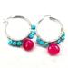 Alexa Martha Designs Pink and Turquoise Silver Wire Wrap Hoop Earrings - Blue