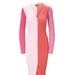 STAUD Women Shoko Sweater Dress Flamingo Multi Ribbed Knit Midi - Pink