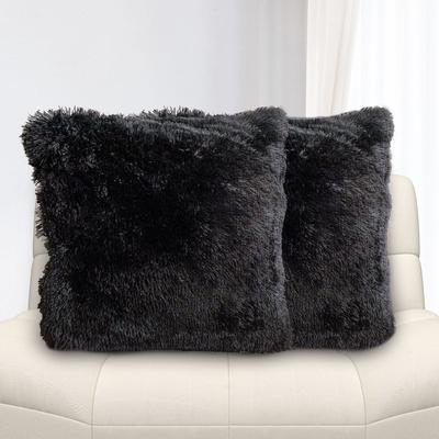 Cheer Collection Set of 2 Shaggy Long Hair Throw Pillows - Black - 18 X 18 IN