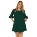 Standards & Practices Women's Plus Size Crepe Knit 3/4 Balloon Sleeves Midi Dress - Green