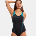 Speedo Womens Laneback One Piece Bathing Suit - Black/Green - Black - 6