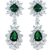 Genevive Sterling Silver With Emerald & Diamond Cubic Zirconia Double Halo Cluster Dangle Earrings - Grey