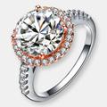 Genevive Sterling Silver Rose Gold Plated Cubic Zirconia Circle Solitaire Ring - Pink - 7