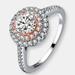 Genevive Sterling Silver Rose Gold Plated Cubic Zirconia Halo Ring - Pink - 8