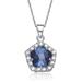 Genevive Genevive Sterling Silver White Gold Plated Sapphire Cubic Zirconia Flower Shape Drop Pendant Necklace - Blue