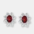 Genevive GENEVIVE Sterling Silver Ruby Cubic Zirconia Flower Stud Earrings - Red - 10.6MM W X 11.7MM L X 5MM D