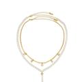 Ettika Pearl Cross Drop Lariat 18k Gold Plated Necklace Set - Gold - OS