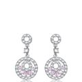 Genevive Sterling Silver Pink Cubic Zirconia Circle Drop Earrings - Pink - 14 MM W X 1 1/4 INCH L X D