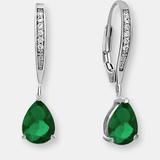 Genevive Sterling Silver White Gold Plating with Colored Cubic Zirconia Teardrop Earrings - Green