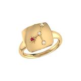 LuvMyJewelry Cancer Crab Ruby & Diamond Constellation Signet Ring In 14K Yellow Gold Vermeil On Sterling Silver - Gold - 8
