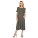 White Mark Women's Short Sleeve Midi Dress - Green