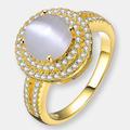 Genevive Sterling Silver Gold Plated Opal Cubic Zirconia Double Halo Ring - Gold - 7