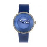 Crayo Button Leather-Band Unisex Watch With Day/Date - Blue