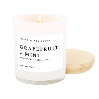 Sweet Water Decor Grapefruit + Mint Soy Candle | White Jar Candle + Wood Lid - White - 11 OZ