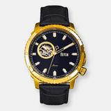 Reign Watches Reign Bauer Automatic Semi-Skeleton Leather-Band Watch - Black
