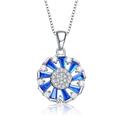 Genevive Sterling Silver With Colored Baguette Cubic Zirconia Wreath Pendant Necklace - Blue