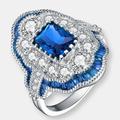 Genevive Sterling Silver White Gold Plated with Radiant and Baguette Colored Cubic Zirconia Cocktail Ring - Sapphire - Blue - 6