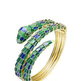 Rachel Glauber 14k Yellow Gold Plated With Emerald Cubic Zirconia Green & Blue Enamel 3D Serpent Coiled Bypass Wrapped Bangle Bracelet - Green - 7.5