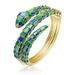 Rachel Glauber 14k Yellow Gold Plated With Emerald Cubic Zirconia Green & Blue Enamel 3D Serpent Coiled Bypass Wrapped Bangle Bracelet - Green - 7.5