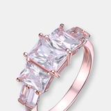 Genevive Sterling Silver Rose Gold Plated Cubic Zirconia Three Stone Engagement Ring - Pink - 7