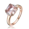 Genevive Genevive Sterling Silver 18k Rose Gold Plated with Morganite & Diamond Cubic Zirconia Cushion Solitaire Halo Ring - Pink - 7