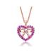 Rachel Glauber 18K Rose Gold Plated Heart Shaped Pendant Necklace With Clear Cubic Zirconia For Kids/Girls - Purple